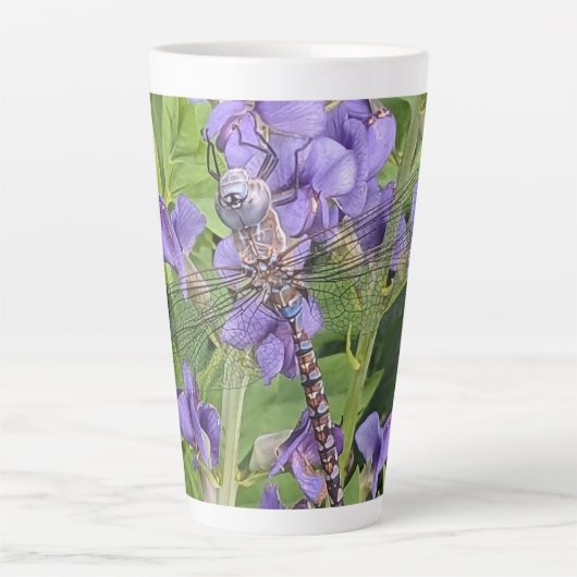 Tasse Latte Bleu-Eyed Denton sur les fleurs violettes (Devant)