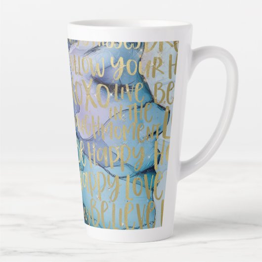 Tasse Latte Bleu Femme Face Or Citations Inspirationnelles (Droite)