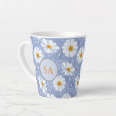Tasse Latte Bleu Floral Monographique, Orange, Blanc (Angle gauche)
