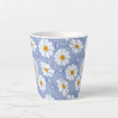 Tasse Latte Bleu Floral Monographique, Orange, Blanc (Devant)