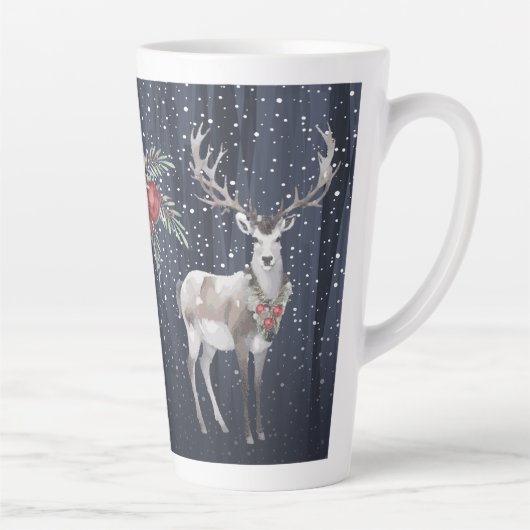 Tasse Latte Bleu foncé Snowy Reinder Baies de Noël (Droite)