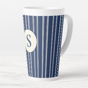 Tasse Latte Bleu marine chaud ivoire rayures classiques élégan