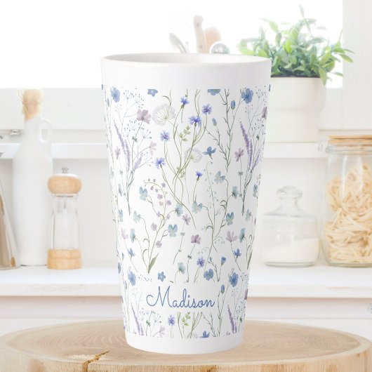 Tasse Latte Bleu pourpre joli Fleur sauvage motif floral