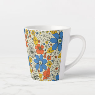 Tasse Latte Bleu rétro, Jaune & Orange Floral