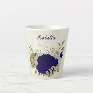 Tasse Latte Bleu royal beige floral 