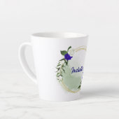 Tasse Latte bleu royal & fleurs blanches verdure (Angle gauche)