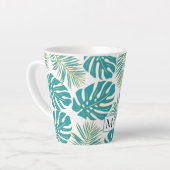 Tasse Latte Bleu tropical, feuilles or et monogramme (Angle gauche)