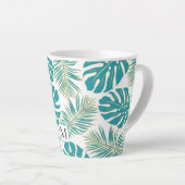 Tasse Latte Bleu tropical, feuilles or et monogramme (Angle droit)