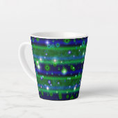 Tasse Latte Bleu vert rayures avec étoiles et Raindrops (Angle gauche)
