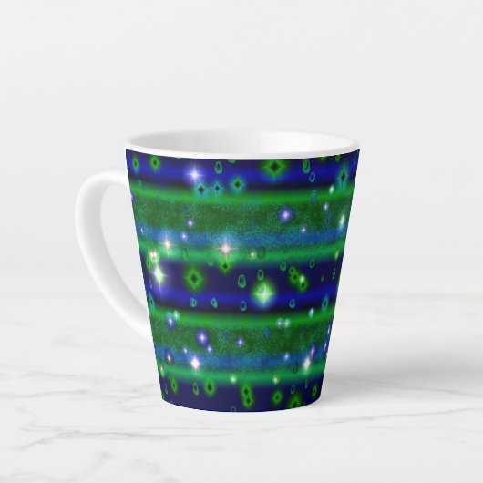 Tasse Latte Bleu vert rayures avec étoiles et Raindrops (Angle gauche)