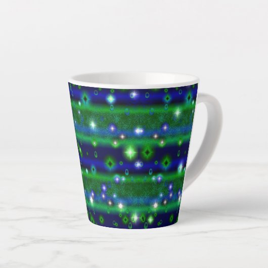 Tasse Latte Bleu vert rayures avec étoiles et Raindrops (Angle droit)