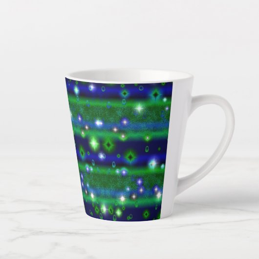 Tasse Latte Bleu vert rayures avec étoiles et Raindrops (Droite)