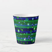 Tasse Latte Bleu vert rayures avec étoiles et Raindrops (Devant)