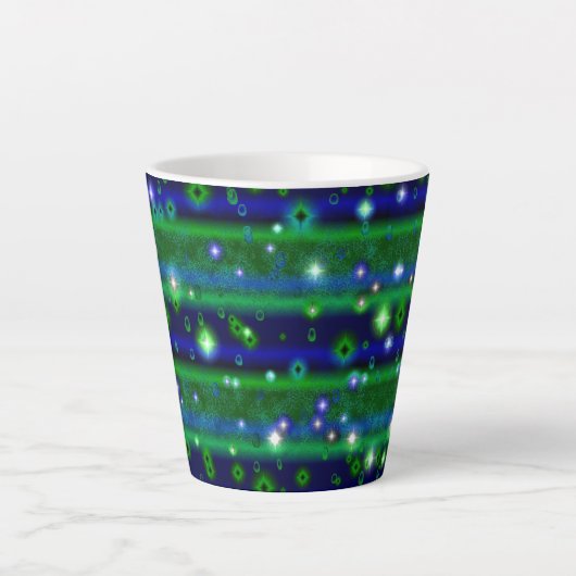 Tasse Latte Bleu vert rayures avec étoiles et Raindrops (Devant)