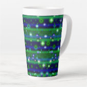 Tasse Latte Bleu vert rayures avec étoiles et Raindrops (Angle droit)