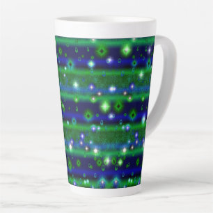 Tasse Latte Bleu vert rayures avec étoiles et Raindrops