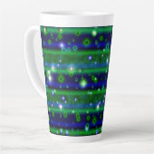 Tasse Latte Bleu vert rayures avec étoiles et Raindrops (Angle gauche)