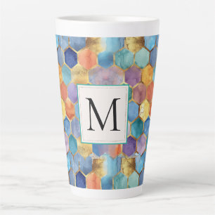 Tasse Latte Bleu Violet Orange Jaune Abstrait Coloré