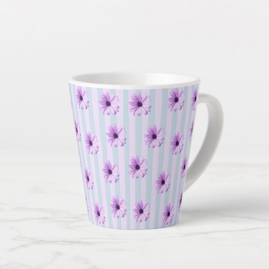Tasse Latte blue and purple striped daisy pattern (Angle droit)