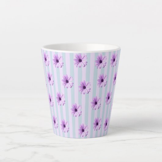 Tasse Latte blue and purple striped daisy pattern (Devant)