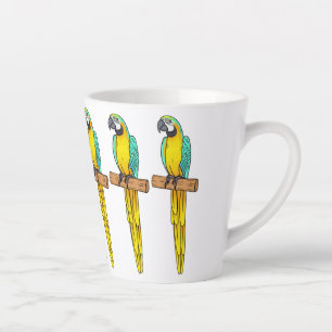 Tasse Latte Blue-and-yellow macaw bird cartoon illustration