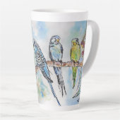 Tasse Latte Blue Budgie Budgies Parrots Watercolor Womans Name (Angle droit)