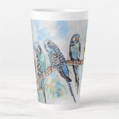 Tasse Latte Blue Budgie Budgies Parrots Watercolor Womans Name (Devant)