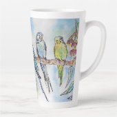 Tasse Latte Blue Budgie Budgies Parrots Watercolor Womans Name (Droite)