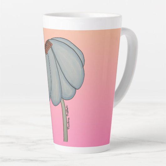 Tasse Latte Blue flower with pink background (Angle droit)