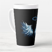 Tasse Latte Blue Glowing Angel Wings on black background (Angle gauche)