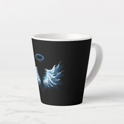 Tasse Latte Blue Glowing Angel Wings on black background (Angle droit)