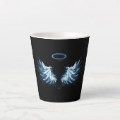 Tasse Latte Blue Glowing Angel Wings on black background (Devant)