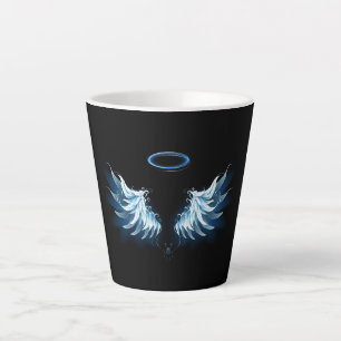 Tasse Latte Blue Glowing Angel Wings on black background
