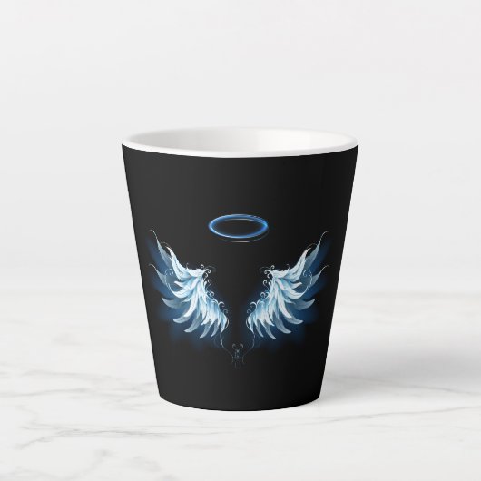 Tasse Latte Blue Glowing Angel Wings on black background (Devant)
