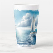Tasse Latte Blue Horizon Solitary Sailboat (Devant)