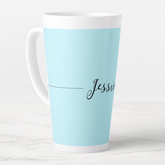 Tasse Latte Blue Modern Elegant Plain Simple Professional Name (Angle gauche)
