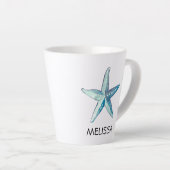 Tasse Latte Blue Starfish Plage Nautique Coquillage Thème (Angle droit)