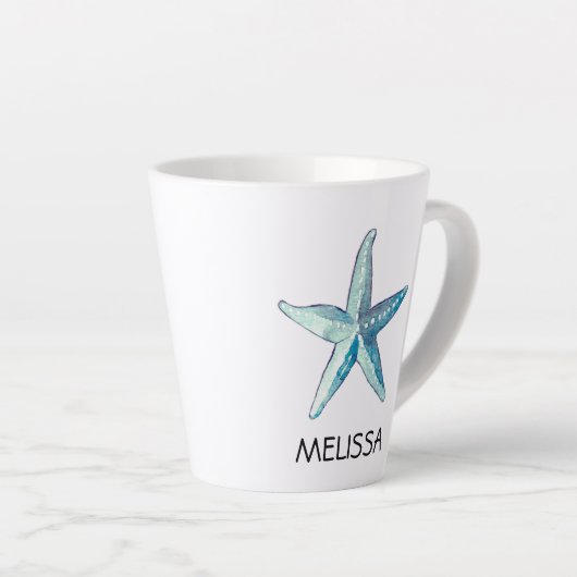 Tasse Latte Blue Starfish Plage Nautique Coquillage Thème (Angle droit)