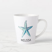 Tasse Latte Blue Starfish Plage Nautique Coquillage Thème (Droite)