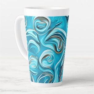 Tasse Latte Blue Swirls Digital IA Generation Abstrait