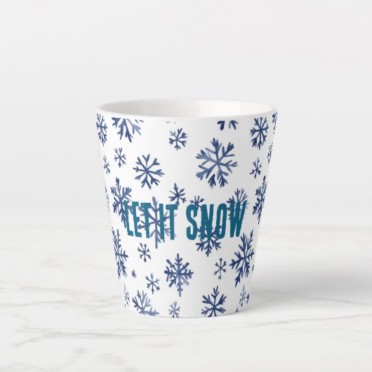 Tasse Latte Blue White Snowflakes Christmas (Devant)