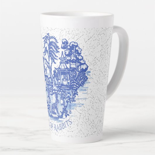Tasse Latte Blue Willow Rabbit Island Whimsical Crackle Look (Angle droit)