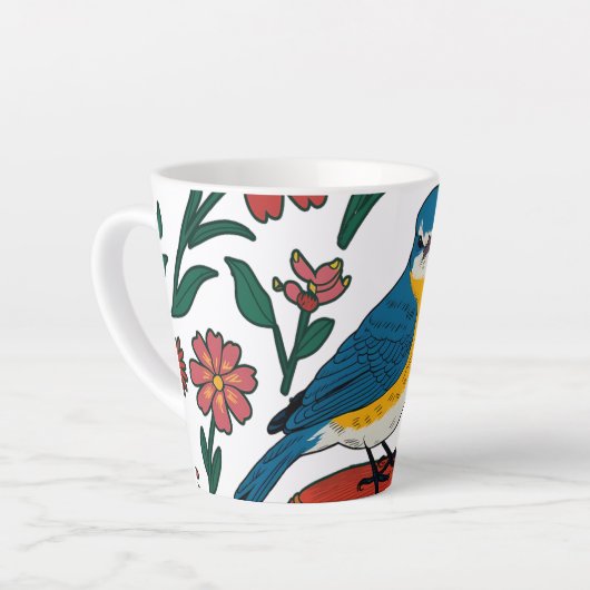 Tasse Latte Bluebird rustique sur Pouf dans l'art populaire (Angle gauche)
