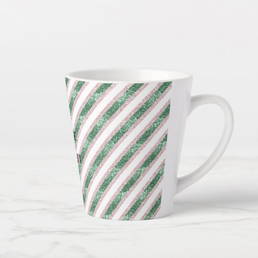 Tasse Latte Blush Pink Green Glitzy Glitter Stripes Christmas (Droite)