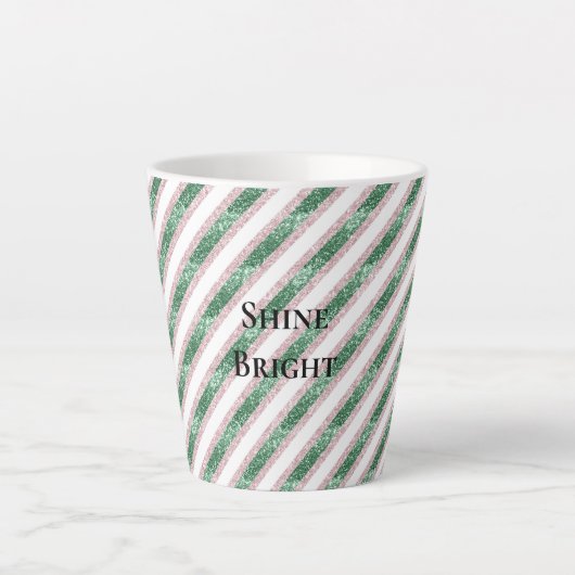 Tasse Latte Blush Pink Green Glitzy Glitter Stripes Christmas (Devant)