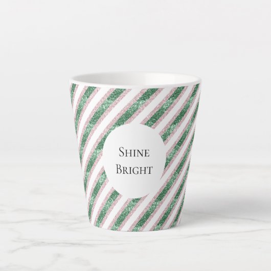 Tasse Latte Blush Pink Green Glitzy Stripes Christmas (Devant)