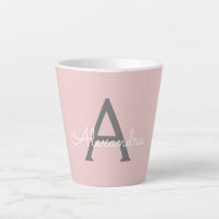 Blush Pink Grey Modern Script Girly Monogram