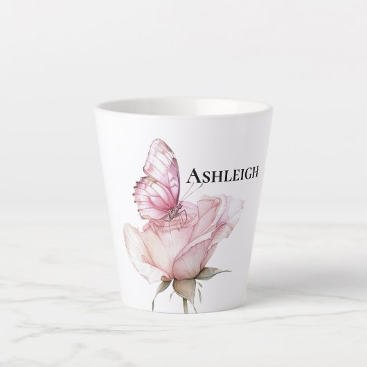 Tasse Latte Blush Pink Rose Butterfly   (Devant)