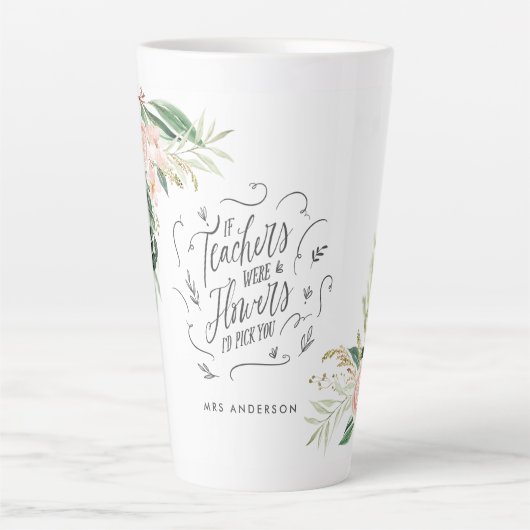 Tasse Latte Blush rose floral merci enseignant cadeau (Devant)