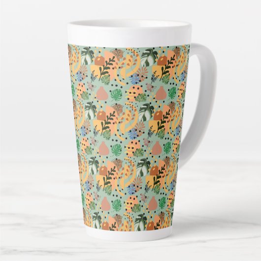 Tasse Latte boho abstract tropical pattern -minimal leaf desig (Angle droit)